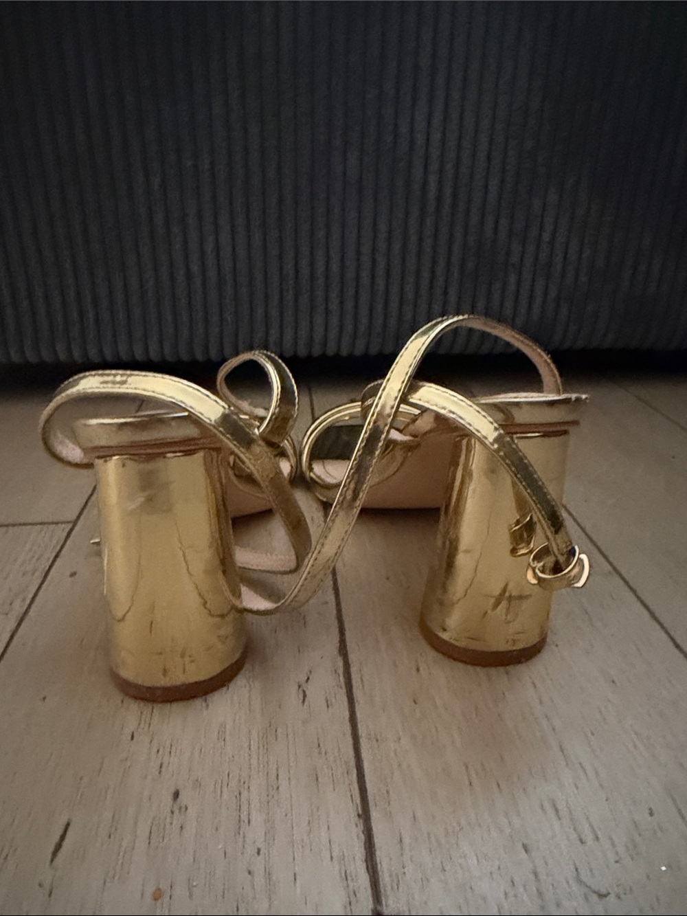 Gold Strappy High Heel Sandals - Women's Elegant Evening Shoes - Picture 2 of 4